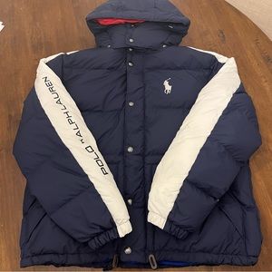 Size XL - Polo Ralph Lauren - Navy/Red - USA #18 Big Pony Hooded Puffer Jacket